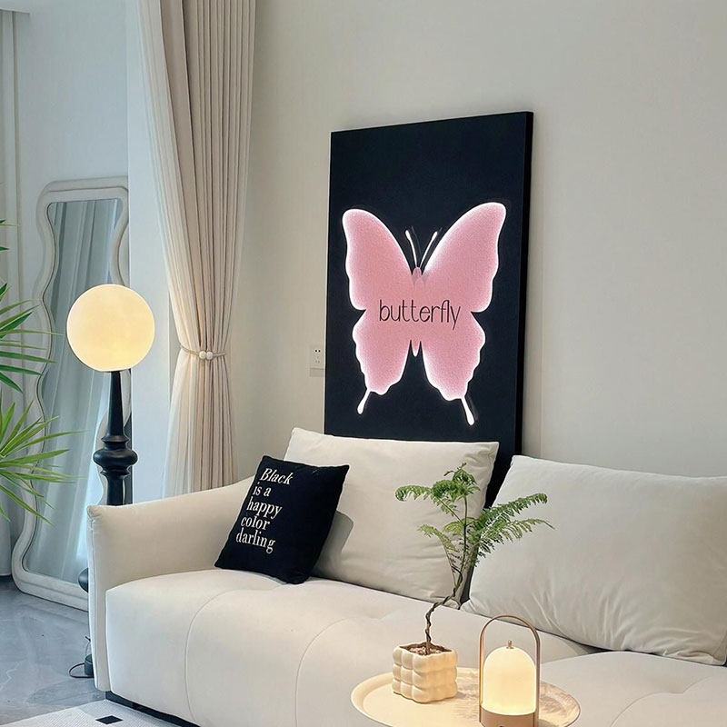 ins风蝴蝶led灯装饰画客厅沙发背景墙挂画高级感多巴胺风玄关壁画