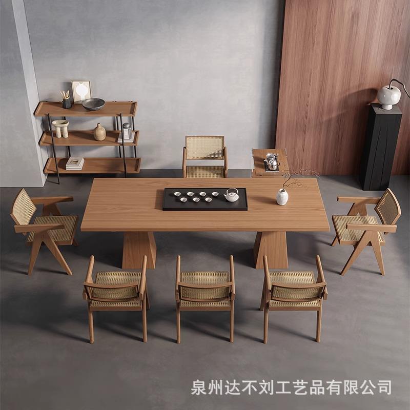 现代简约实木大板茶桌椅组合客厅家用茶几功夫原木泡茶台侘寂风