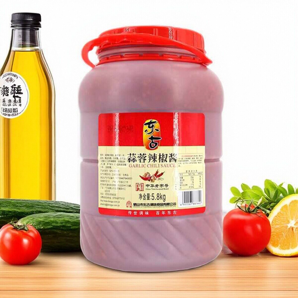 东古蒜蓉辣椒酱5.8kg大桶商用餐饮装火锅烤肉蘸料炒菜凉拌微辣款