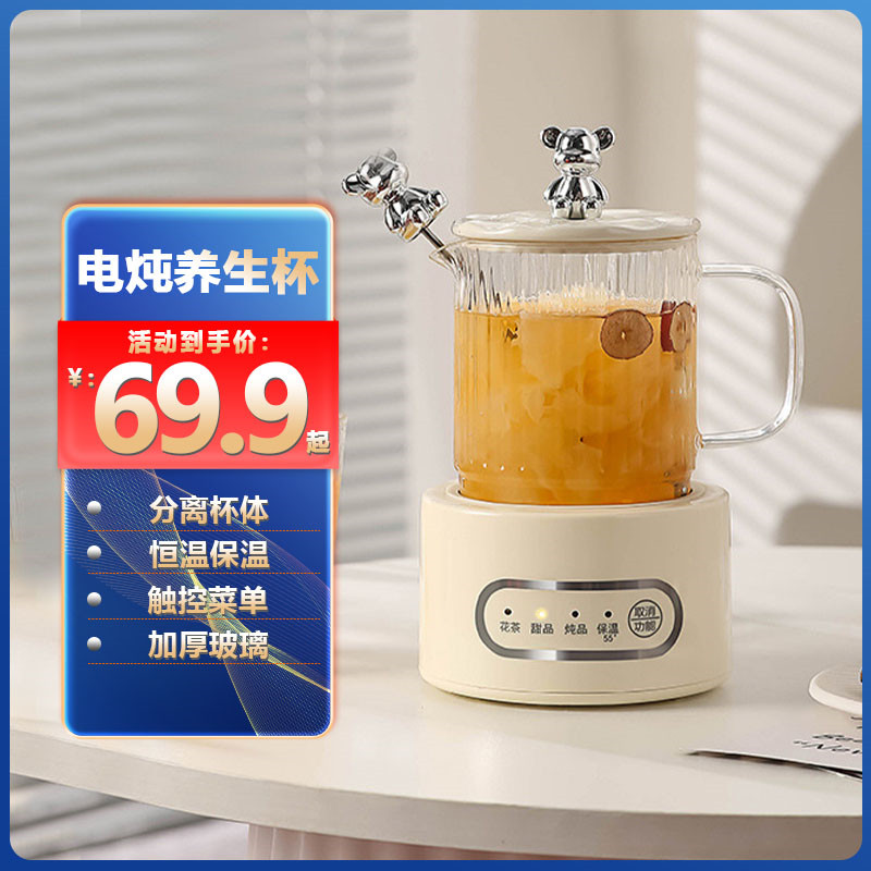 小型电炖杯迷你养生杯办公室煮花茶甜品燕窝电热杯分体玻璃烧水壶