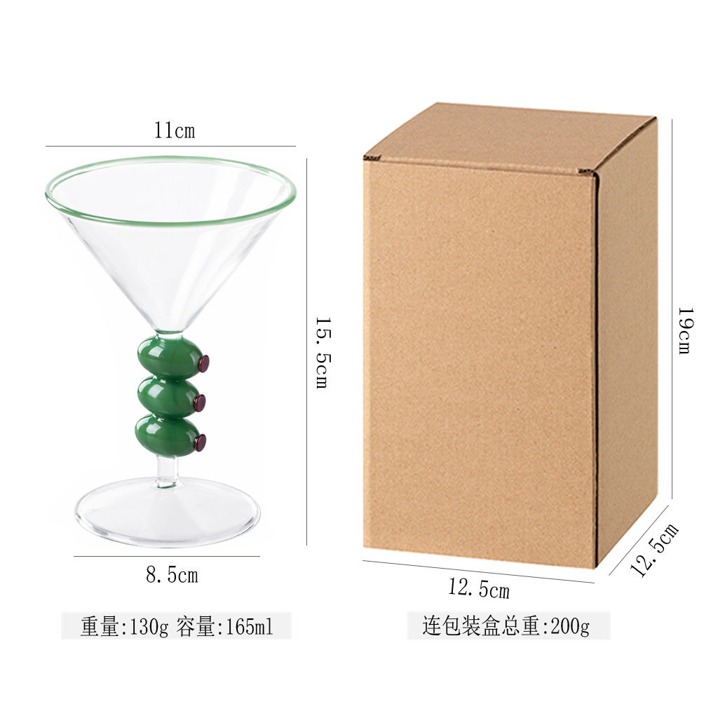 创意橄榄串马天尼杯手工玻璃鸡尾酒杯酒吧清吧氛围感高脚杯