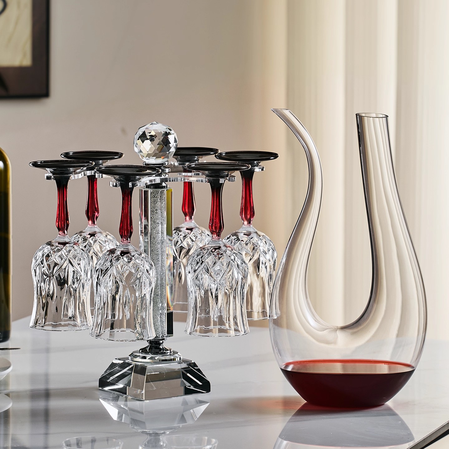 法国高档轻奢无铅水晶红酒杯套装家用醒酒器新款创意高脚葡萄酒杯
