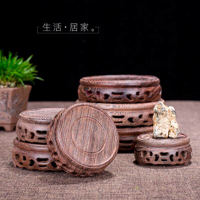 花瓶底座架实木制佛像鱼缸奇石头花盆鸡翅木红木摆件底座托盘圆形