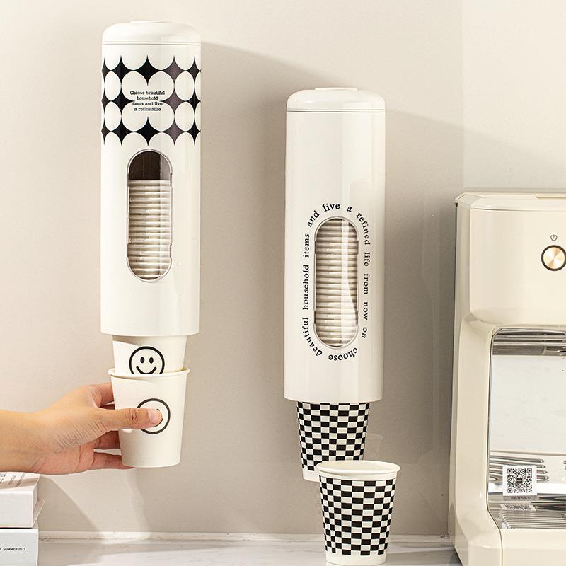一次性杯子架自动取杯器免打孔壁挂式纸杯架商用饮水机收纳置物架
