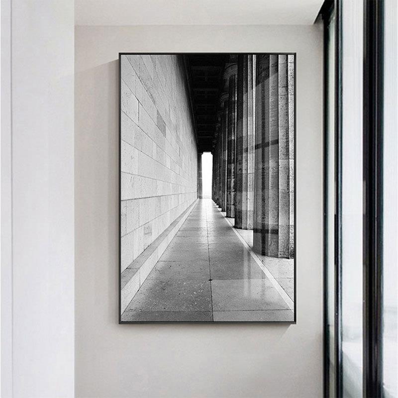 现代简约黑白灰装饰画客厅建筑空间挂画样板间玄关抽象工业风壁画图片