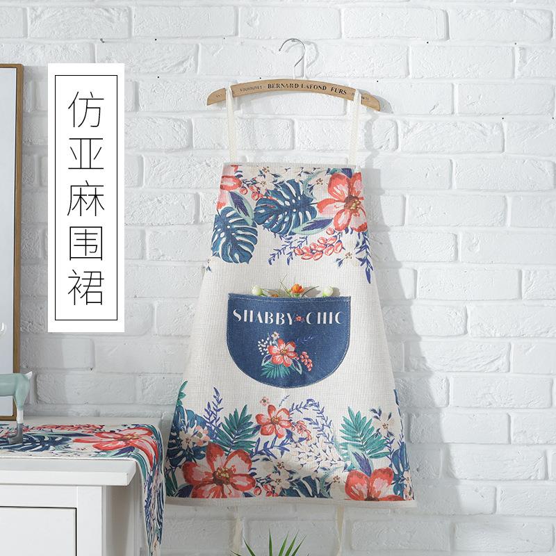 小清新仿亚麻围裙仿棉麻家居厨房时尚围裙烘焙工作服面包店半身可