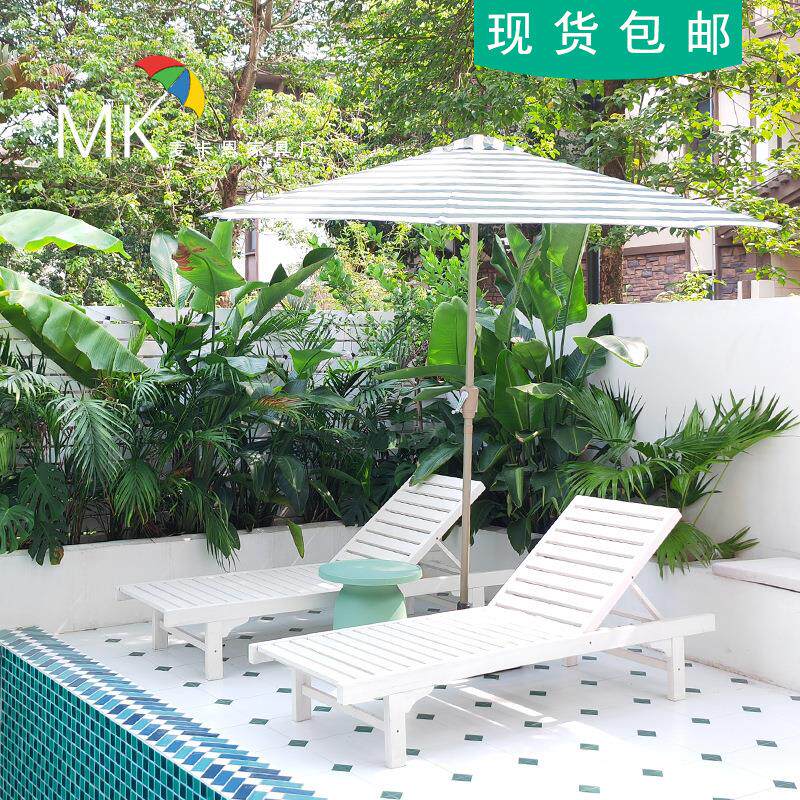 白色酒店泳池休闲躺椅民宿户外躺床实木午休躺椅床阳台沙滩椅防水