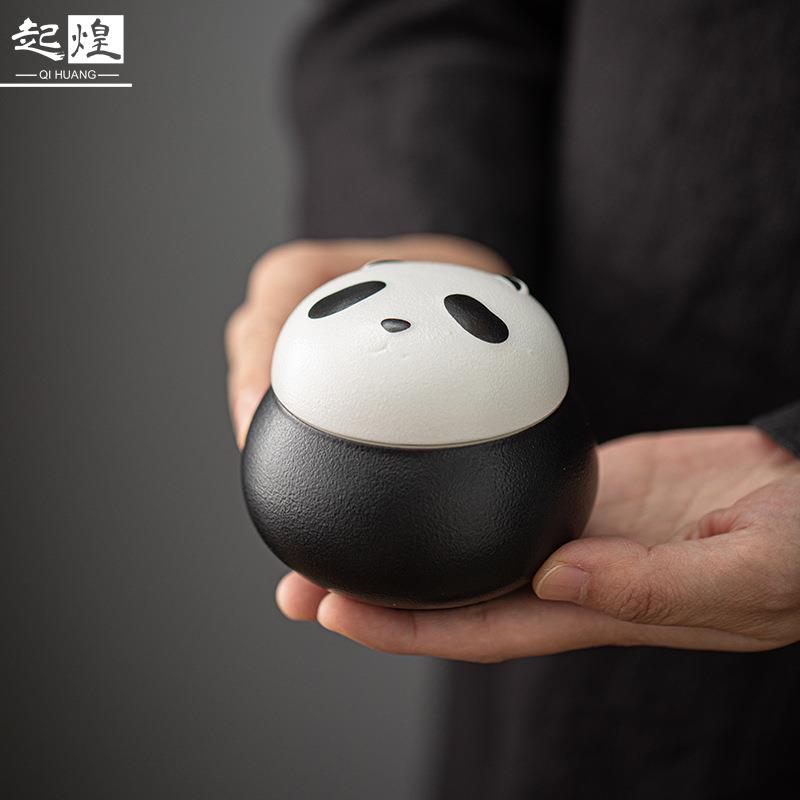 熊猫茶叶罐 陶瓷罐子瓷罐陶罐创意小茶仓便携储物防潮密封罐