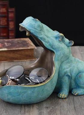 河马摆件北欧创意家居客厅鞋柜玄关钥匙收纳盒桌面杂物收纳盘饰品