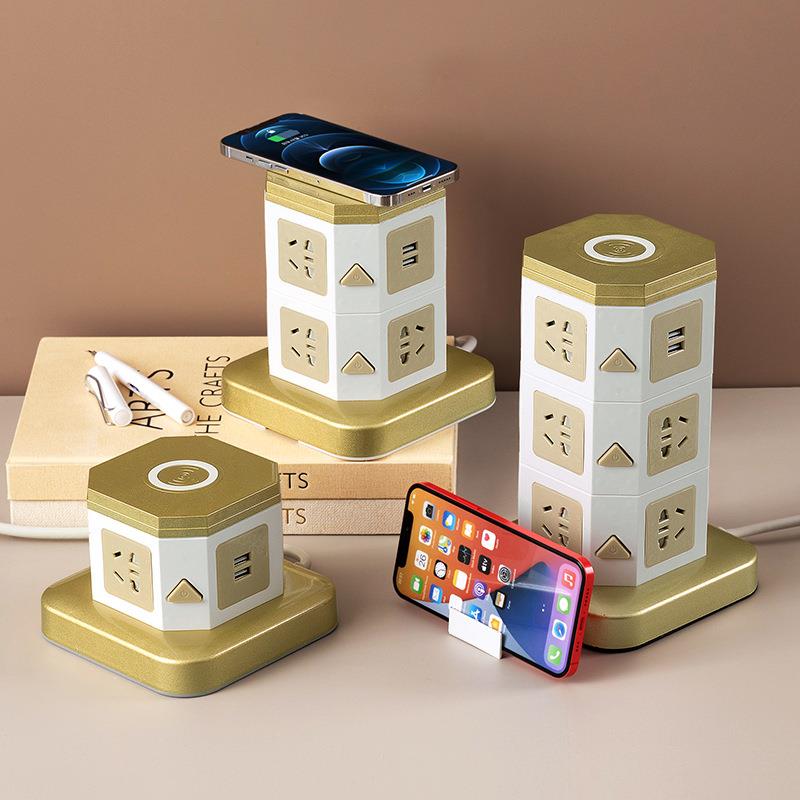 立式无线充电插座带线多功能USB快充插线板创意接线板塔式插排插