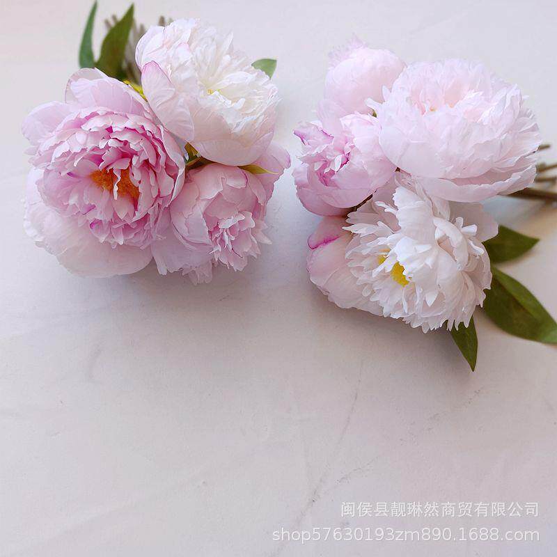 样板房软装道具仿真重瓣芍药假花 简约北欧装饰仿真花束把束牡丹