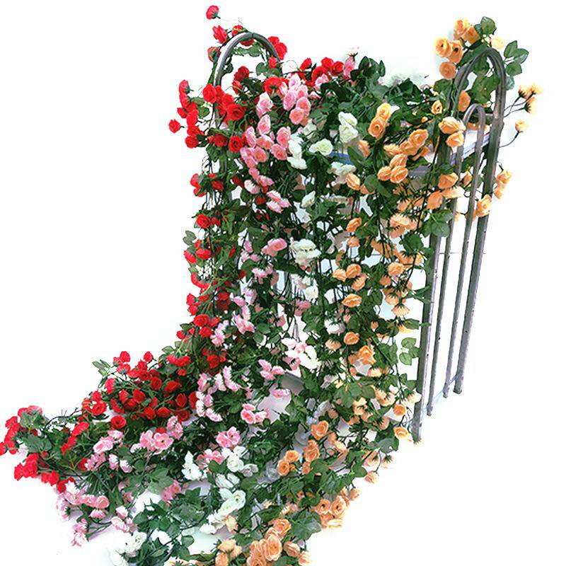 69朵仿真玫瑰花藤长条娟花假树叶藤蔓婚庆吊顶管道缠绕装饰绿植物