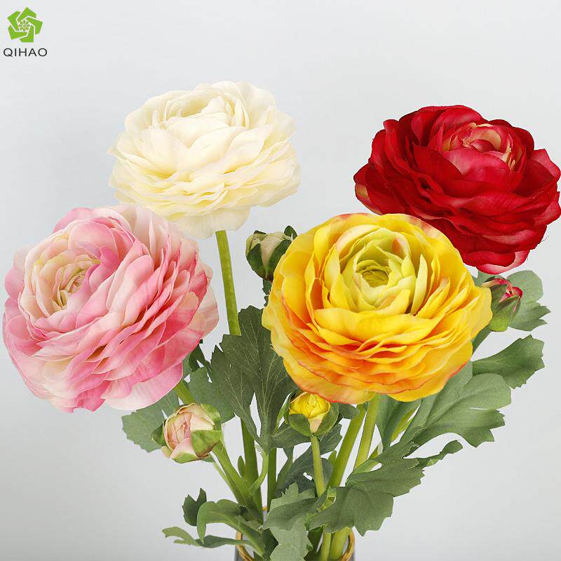 手感洋牡丹仿真花 2头露莲装饰花家居摆件客厅 假花束仿真牡丹花