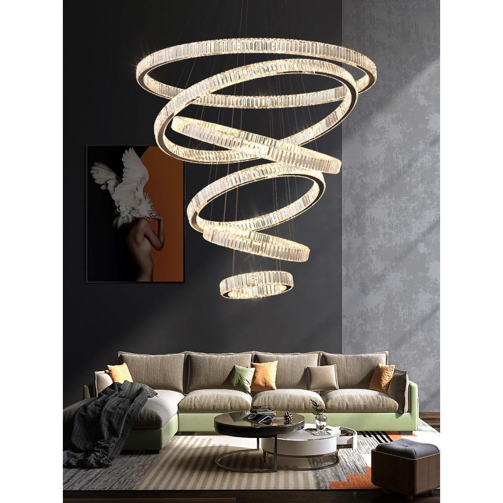 复式楼吊灯水晶客厅吊灯2024新款现代简约大气创意个性餐厅环形灯