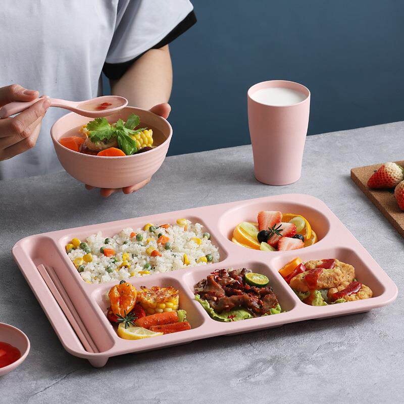 小麦秸秆餐具家用食堂分格餐盘套装学生快餐盘托盘碗筷杯餐盘