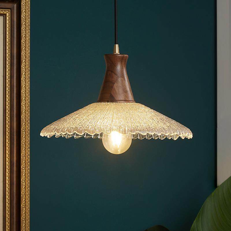 日式复古胡桃木玻璃吊灯侘寂风咖啡厅餐桌岛台餐厅吧台玻璃小吊灯,家装灯饰光源,智能吊灯,淘宝优惠券,粉丝福利购,淘宝优惠卷