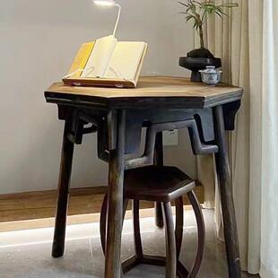 民俗老物件榆木八角桌复古老旧家具四方桌八仙桌老式桌子后改茶桌