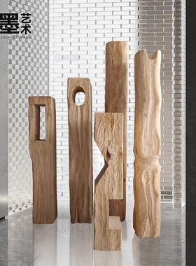 侘寂风实木墩底座中古风柱子雕塑台客厅茶室玄关落地民宿复古摆件