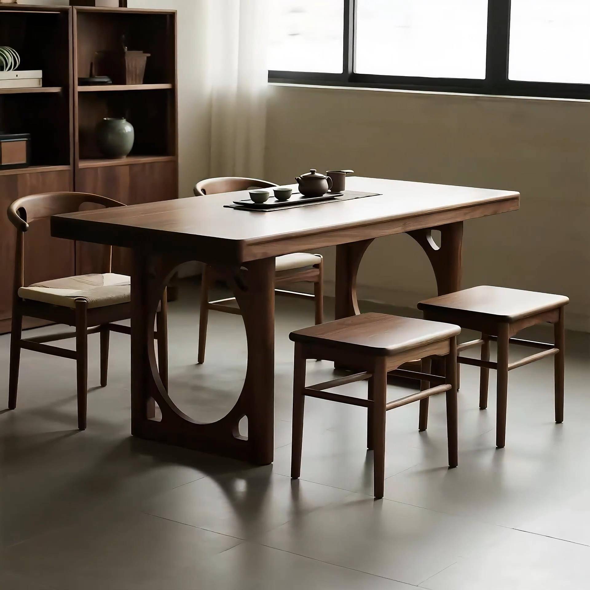 新中式北美黑胡桃木实木茶桌椅组合简约禅意茶馆会所办公室泡茶桌