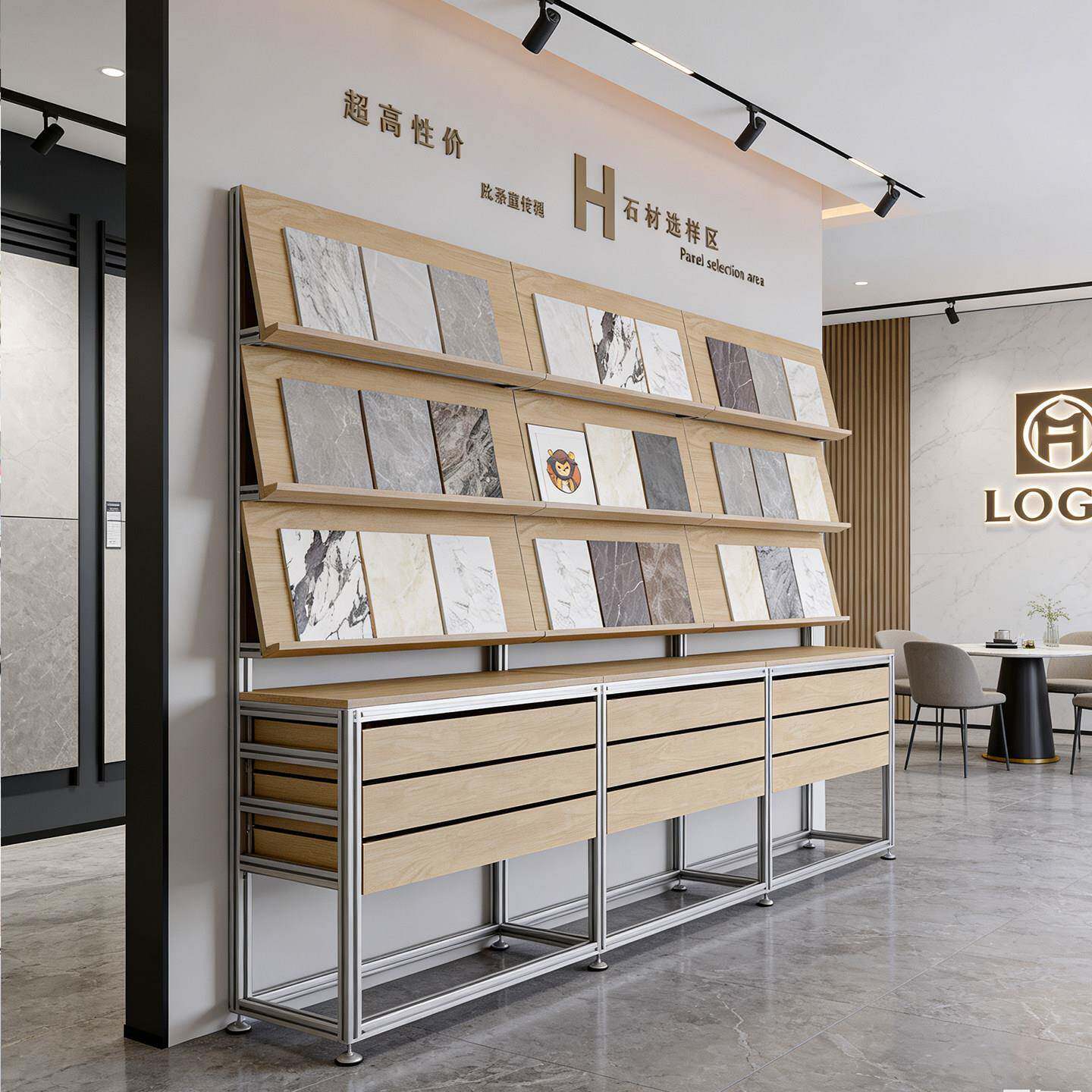 店铺桦木海洋板铝挤型材料展示柜置物架简约现代展厅货柜抽屉柜陈