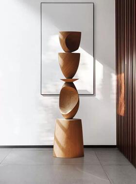 无尽之柱木雕落地摆件酒店售楼处样板间玄关角落装饰实木艺术雕塑