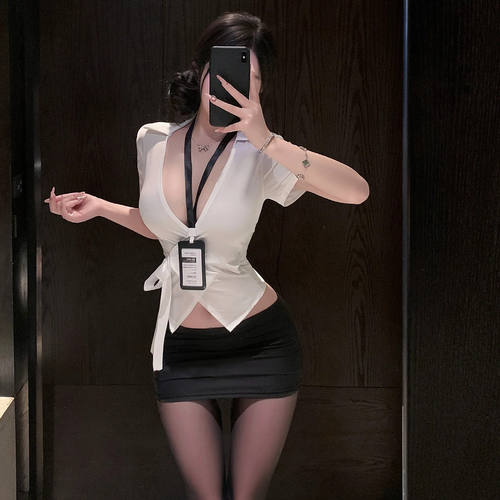 性感V领秘书OL包臀睡裙