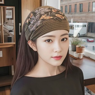 护脑门抹额女保暖遮额头头巾头围遮白发神器月子发带产後防风头套