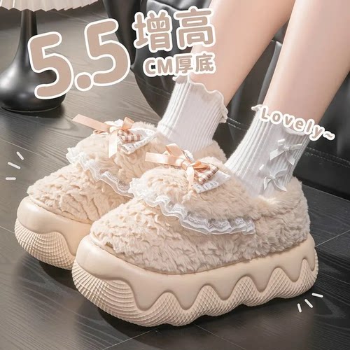 高跟棉拖鞋女款包跟厚底家居可爱