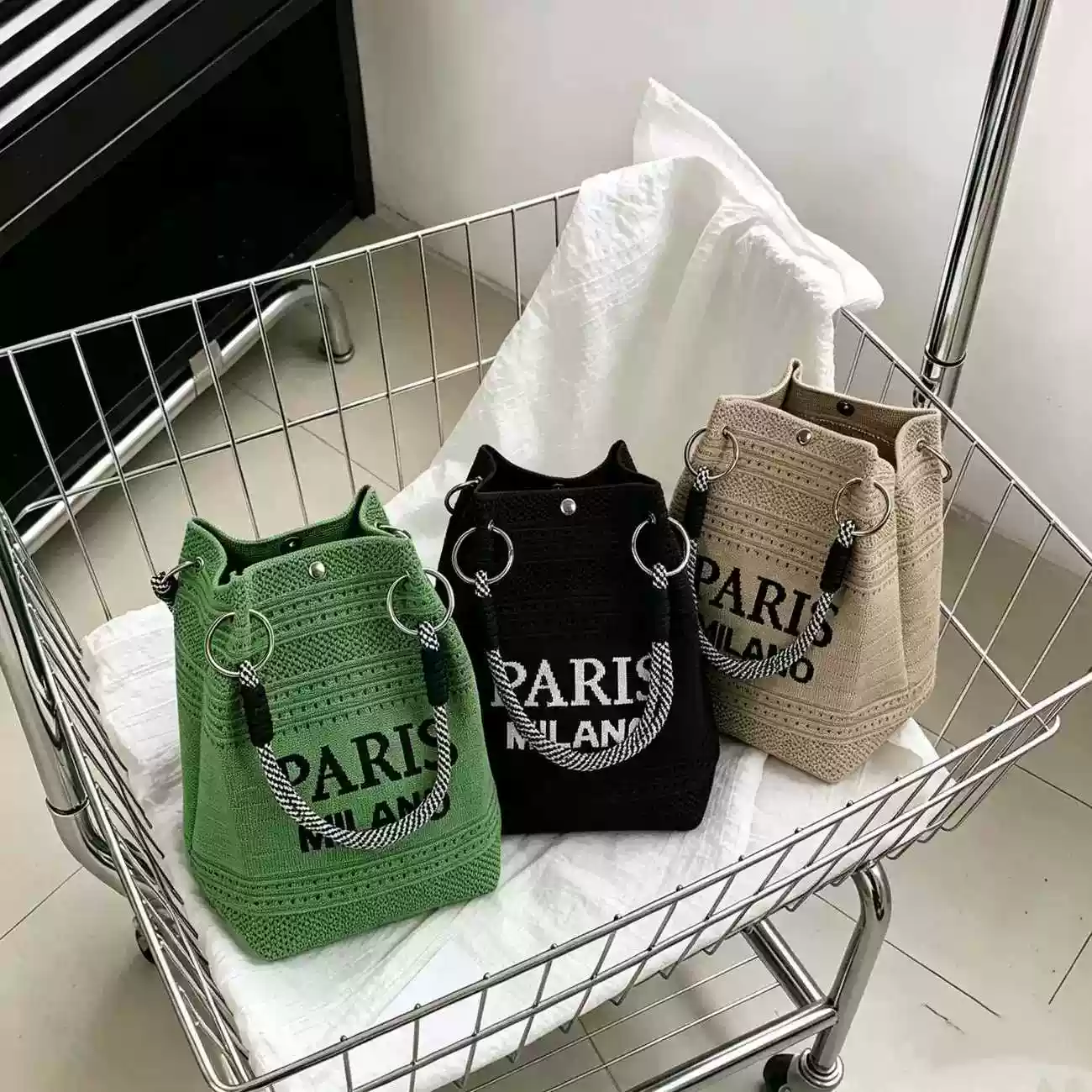 ins风新款针织手提袋纯色百搭