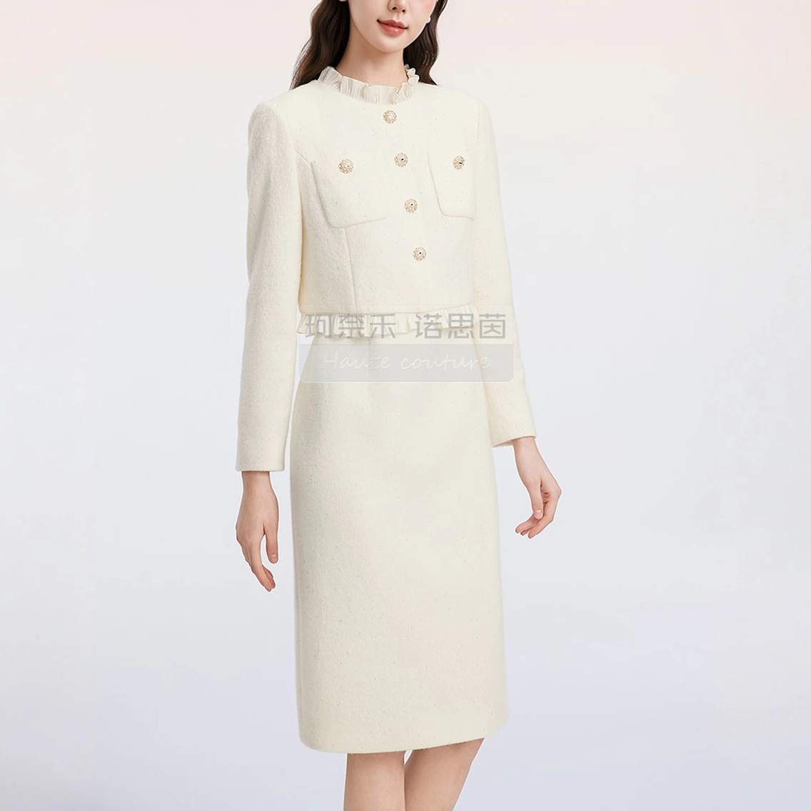 【羊毛】珂奈禾商场同款 时尚优雅名媛秋冬春香风假两件连衣裙女