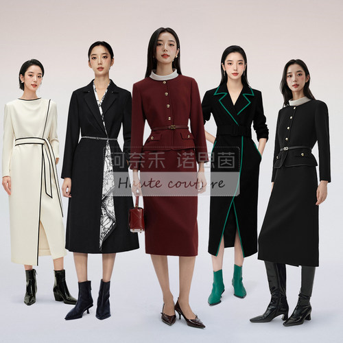 奈袁泉商场同款羊毛假两件西装裙可拆立领25秋冬季围裹飘带连衣裙