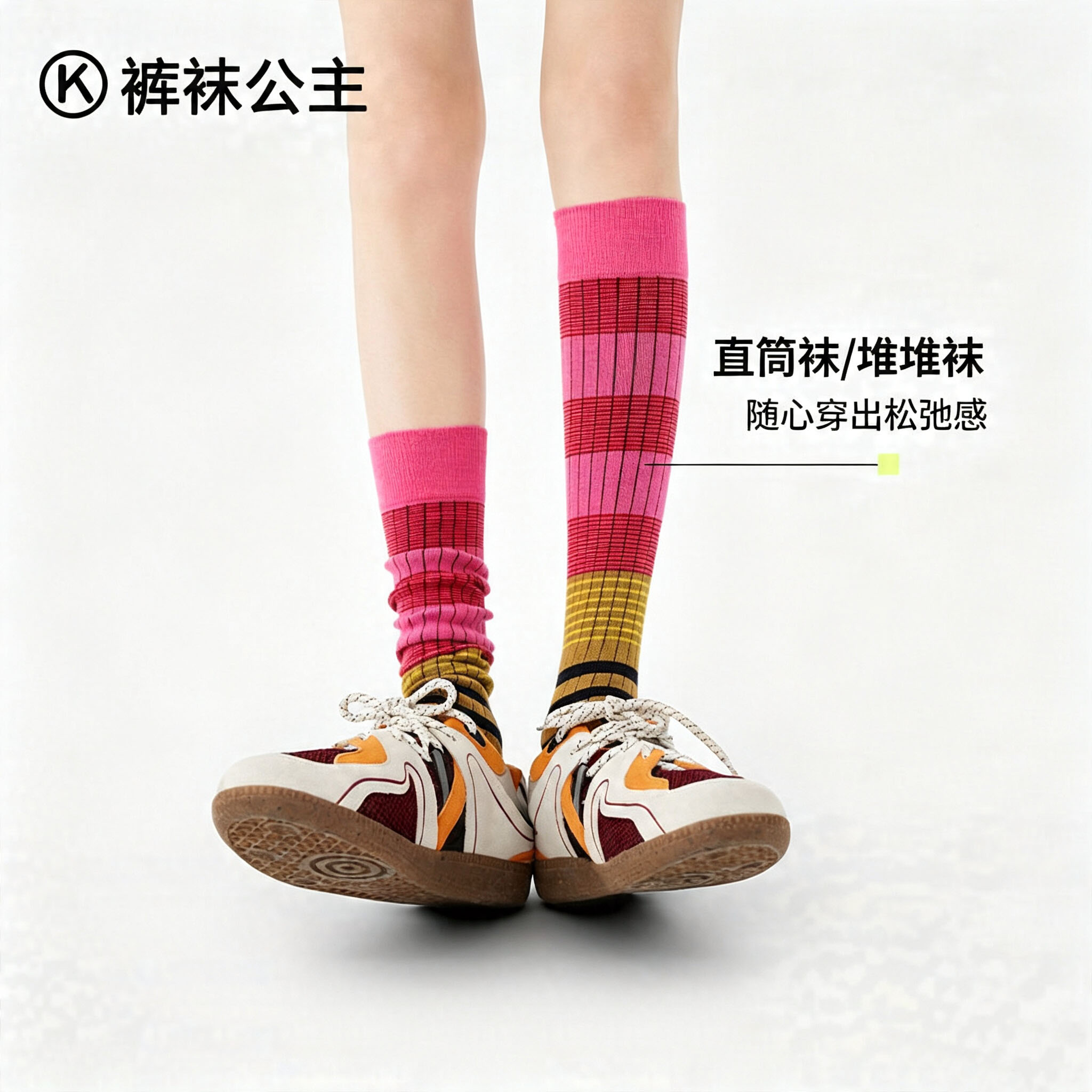条纹袜子夏薄款女运动小腿堆堆袜图片