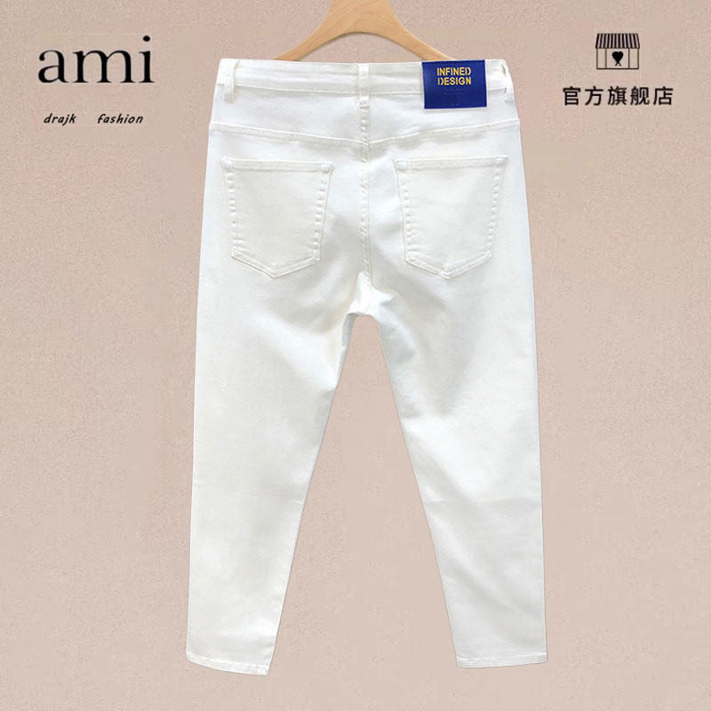 正品AMI DRAJK牛仔裤男士潮牌帅气修身小脚九分裤休闲裤子