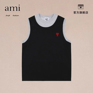 潮流假两件拼接撞色背心宽松休闲无袖 正品 新款 DRAJK夏季 T恤 AMI