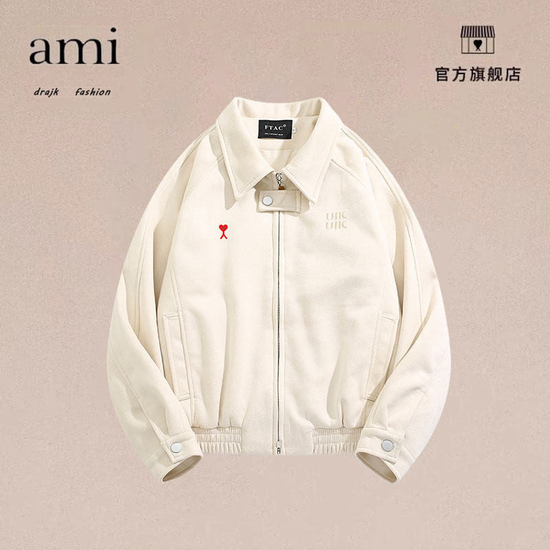 正品AMI DRAJK韩系麂皮绒刺绣休闲外套百搭原宿学生棒球服男夹克