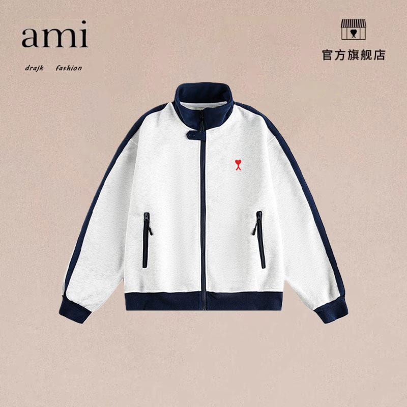 正品AMI DRAJK美式撞色慵懒chic开衫卫衣男秋季复古潮牌运动外套