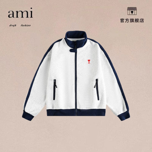 正品AMI DRAJK美式撞色慵懒chic开衫卫衣男秋季复古潮牌运动外套