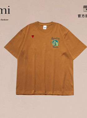 正品AMI DRAJK重磅纯棉t恤 夏季男短袖300克姜黄色宽松潮美式复古