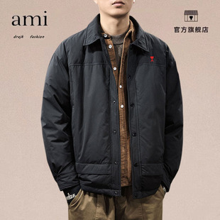正品AMI DRAJK翻领男士羽绒棉服休闲高级感轻薄冬季夹克短款休闲
