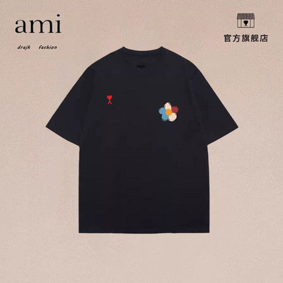 正品AMI DRAJK夏季四色小花短袖t恤男宽松休闲黑色半袖百搭情侣潮