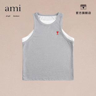 背心夏季 正品 街头华夫格假两件无袖 DRAJK美式 设计感运动坎肩 AMI