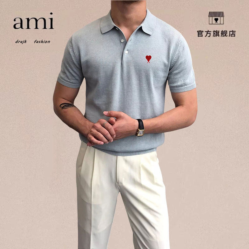 正品AMI DRAJK夏季薄款男装修身休闲POLO衫韩版时尚简约T恤短袖潮