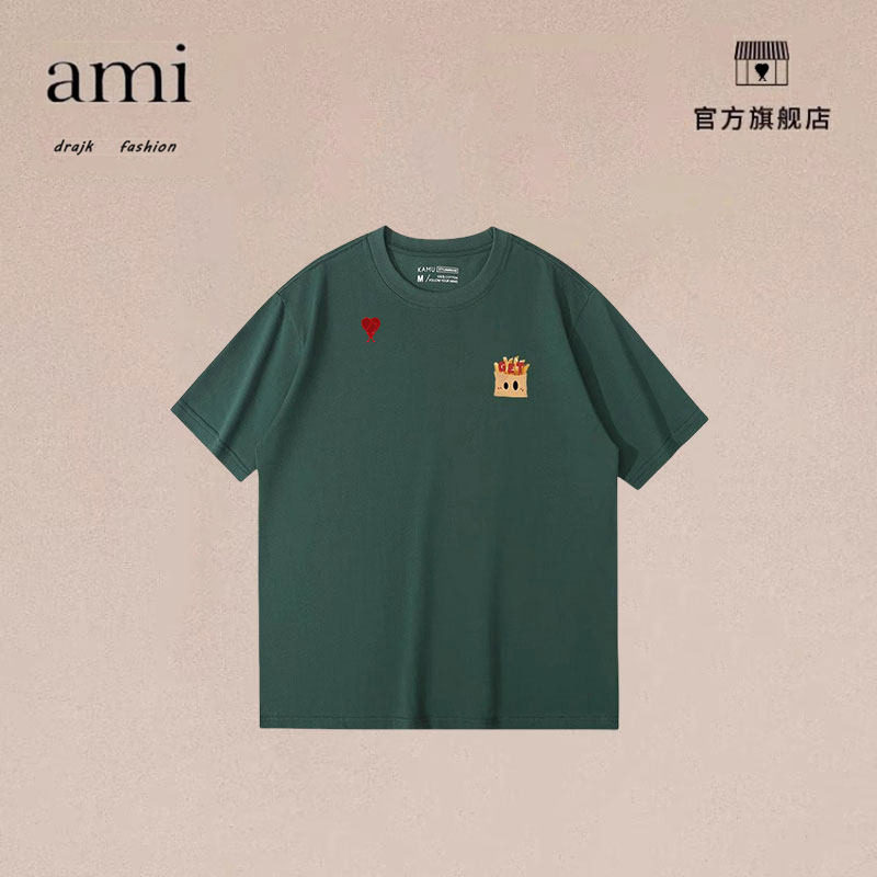 正品AMI DRAJK创意薯条圆领短袖T恤男夏季印花百搭宽松休闲上衣