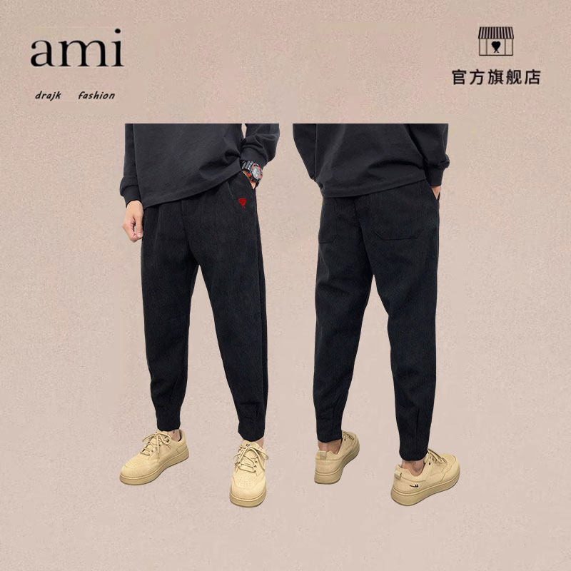 正品AMI DRAJK灯芯绒休闲长裤春秋季新款宽松直筒阔腿裤男士潮流