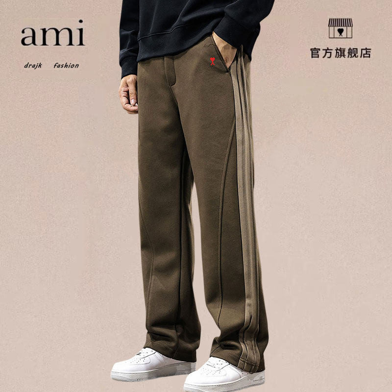 正品AMI DRAJK春秋复古重磅运动卫裤男冬季加绒保暖宽松垂感直筒