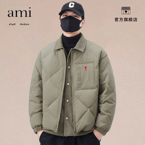 正品AMI DRAJK男款冬季衬衫式轻薄潮翻领假两件夹克休闲百搭外套