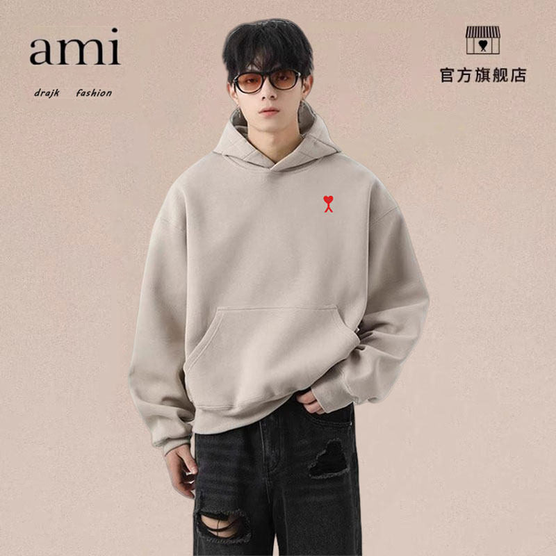 正品AMI DRAJK连帽卫衣重磅短款高级感宽松纯色美式帽衫外套男女