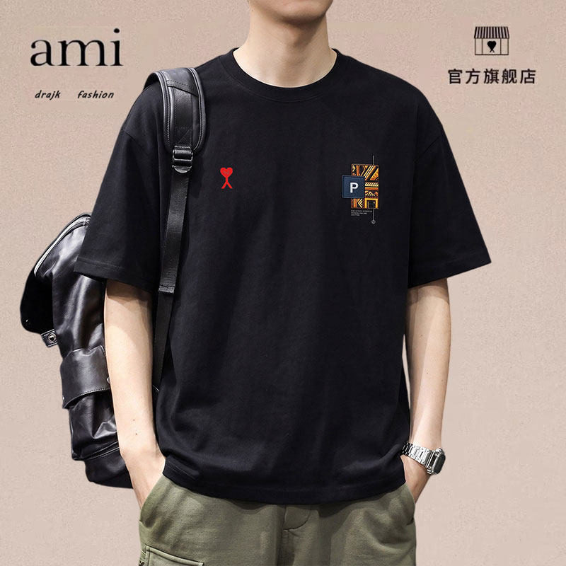 正品AMI DRAJK美式复古民族风印花短袖T恤男夏季潮牌重磅圆领体恤