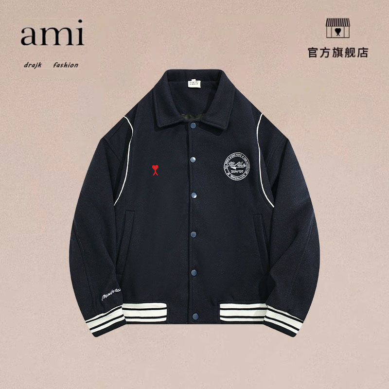 正品AMI DRAJK日系小众棒球服夹克宽松复古徽章刺绣休闲时尚外套