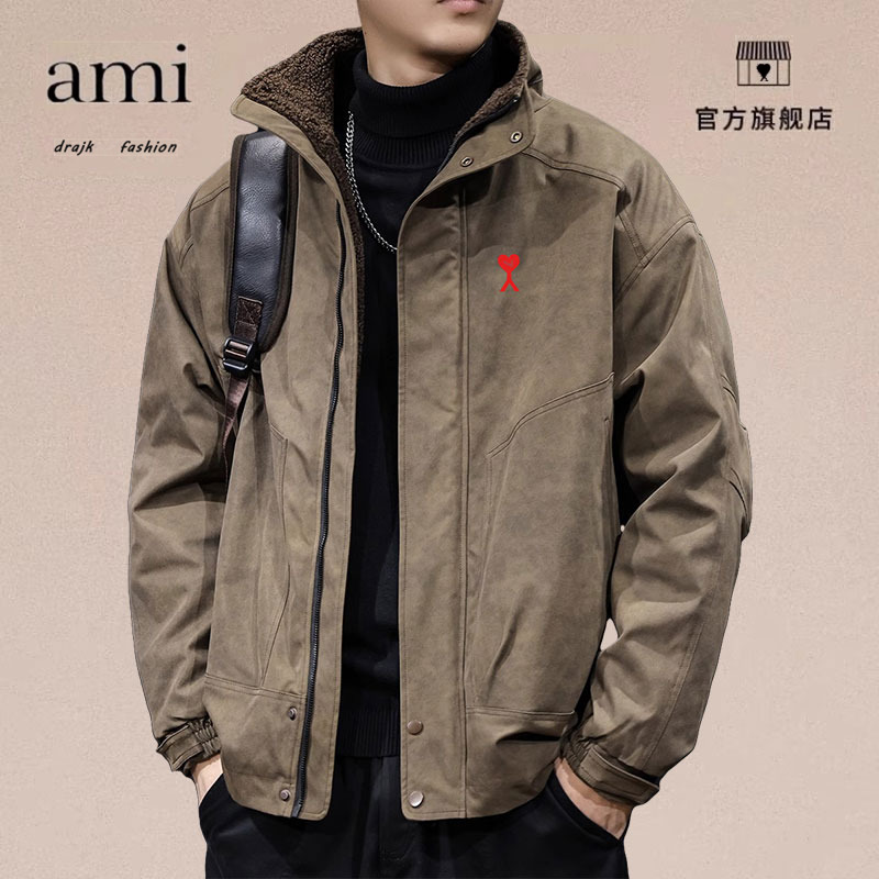 正品AMI DRAJK保暖加厚休闲秋冬季男士休闲工装夹克美式棉衣立领
